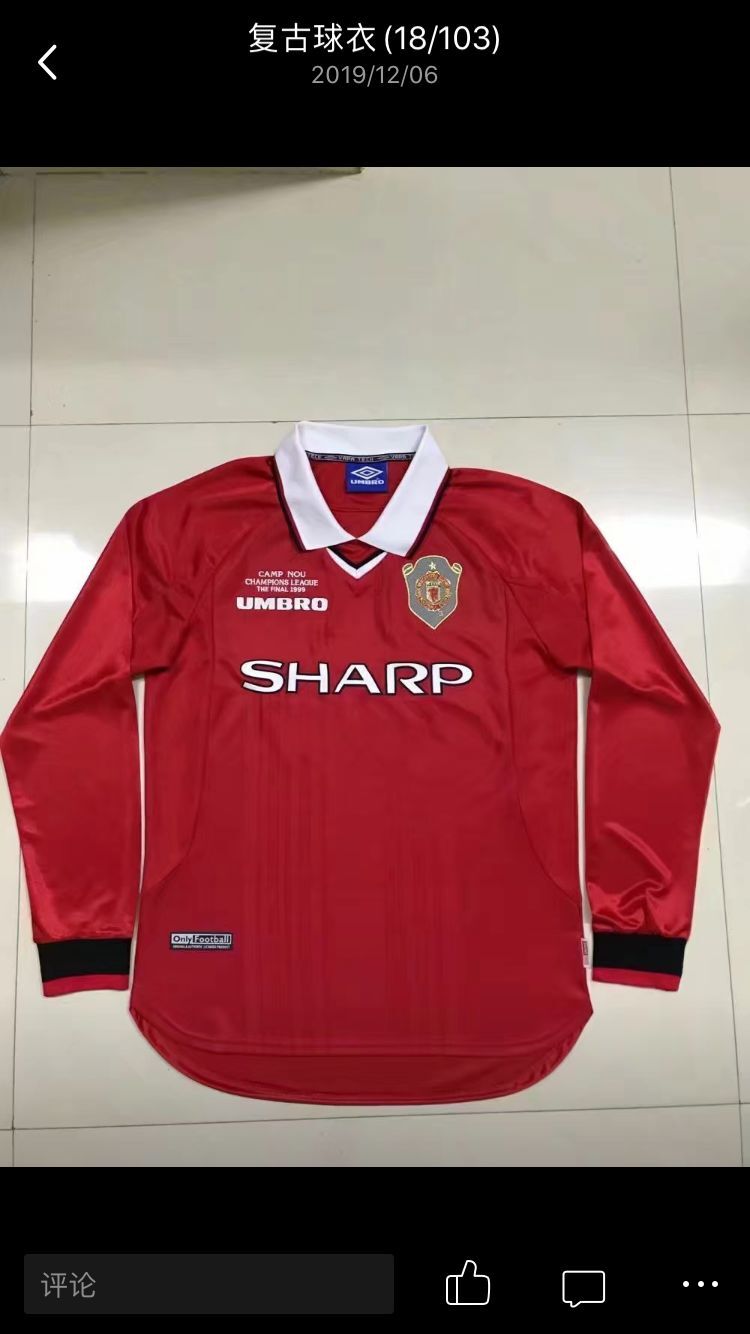 1999 Manchester United home Champions League Long sleeves Retro