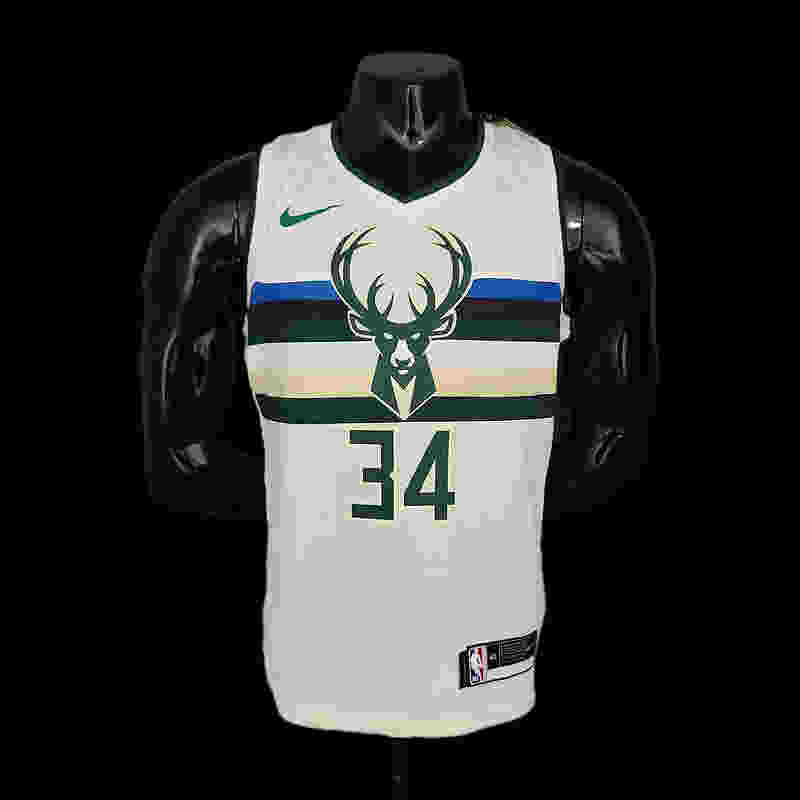 Antetokounmpo#34 Bucks Striped Off-White NBA Jersey S-2XL