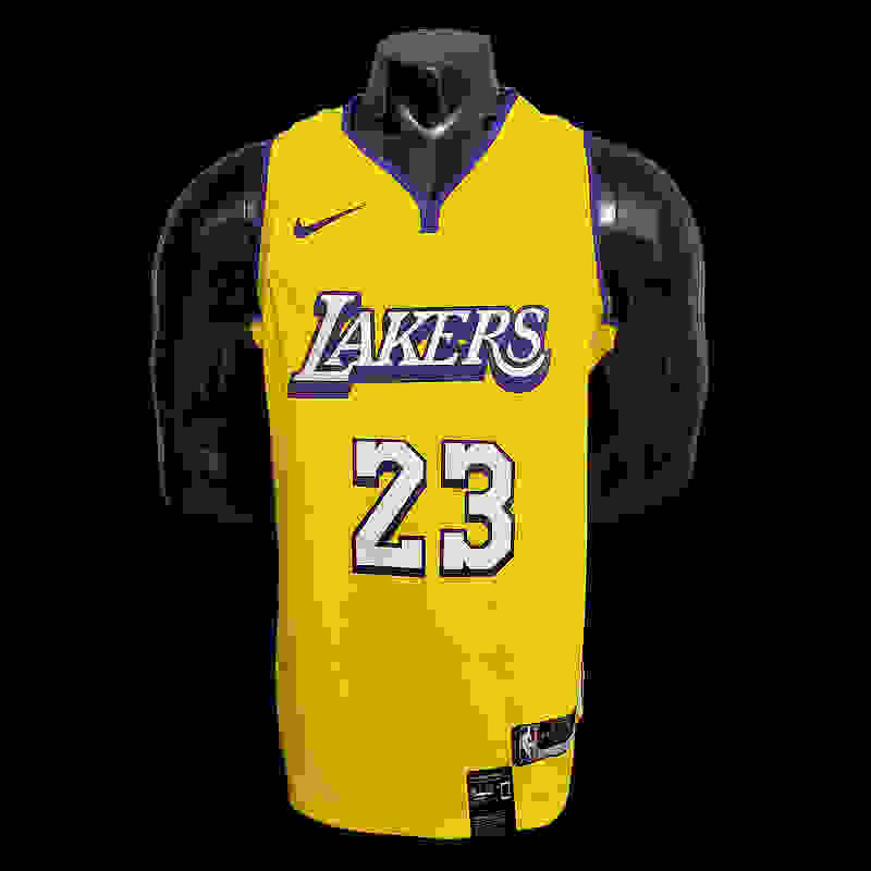 James #23 Lakers V-neck City Edition yellow NBA jersey SizeXS-XXL Nike connect r