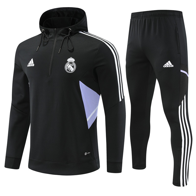 2022-2023 Real Madrid adult hooded sweater half pulled plush