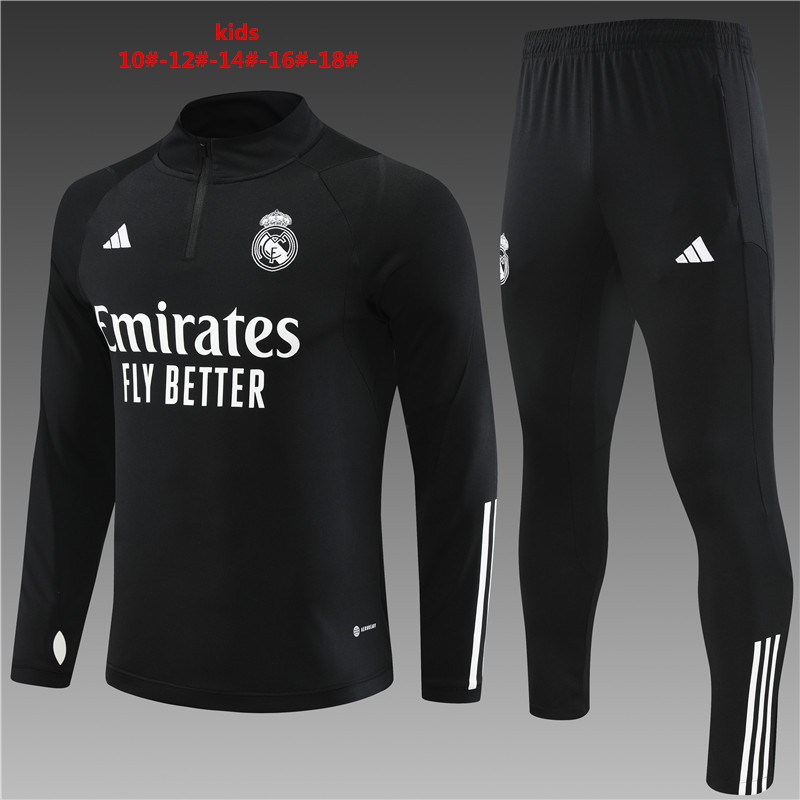 2023-2024   Real Madrid KIDS Long Sleeve Half Pull Training Suit Set