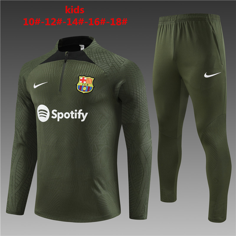 2023-2024  Barcelona KIDS   Long Sleeve Half Pull Training Suit Set