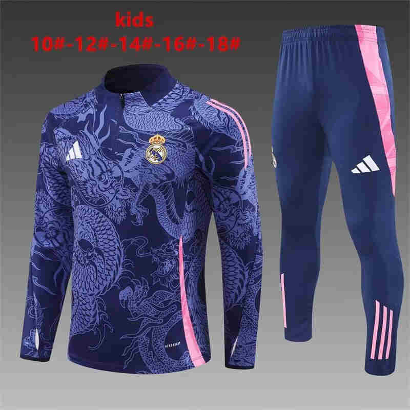 2024-2025   Real Madrid KIDS Long Sleeve Half Pull Training Suit Set