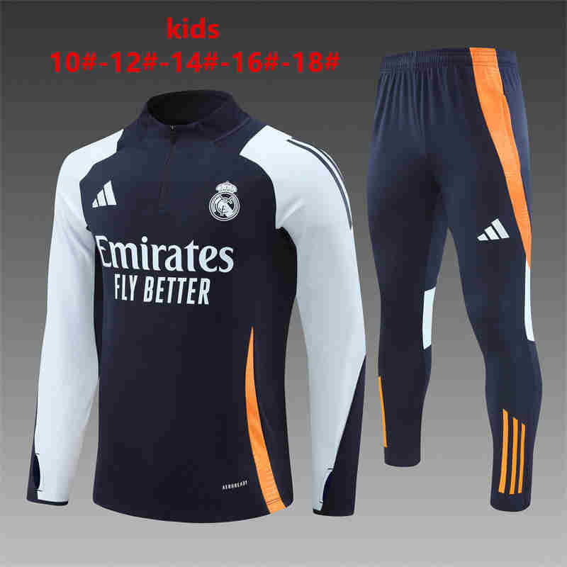 2024-2025   Real Madrid KIDS Long Sleeve Half Pull Training Suit Set