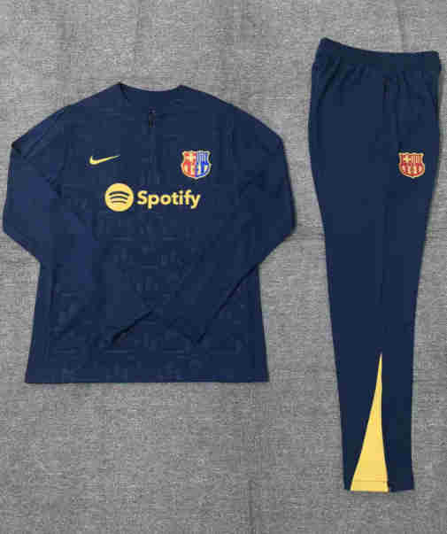 2024-2025 Barcelona KIDS   Long Sleeve Half Pull Training Suit Set