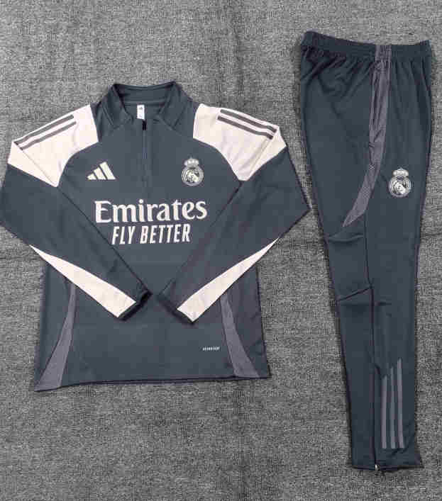 2024-2025   Real Madrid KIDS Long Sleeve Half Pull Training Suit Set 