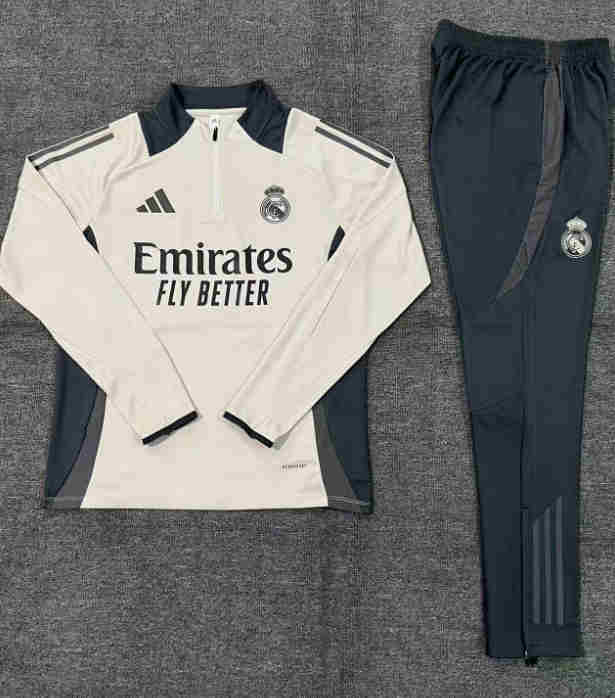 2024-2025   Real Madrid KIDS Long Sleeve Half Pull Training Suit Set 