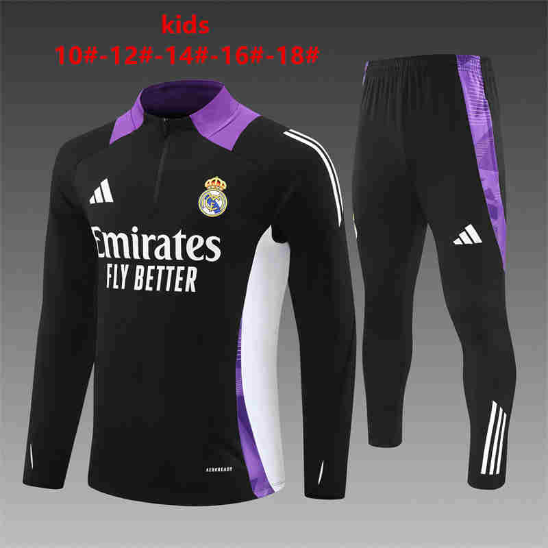 2024-2025   Real Madrid KIDS Long Sleeve Half Pull Training Suit Set 